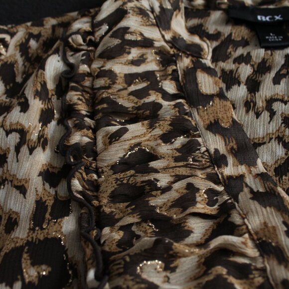 2000s Sparkly Cheetah Print Blouse w/ Stretchy Waist Band - Picture 5 of 5